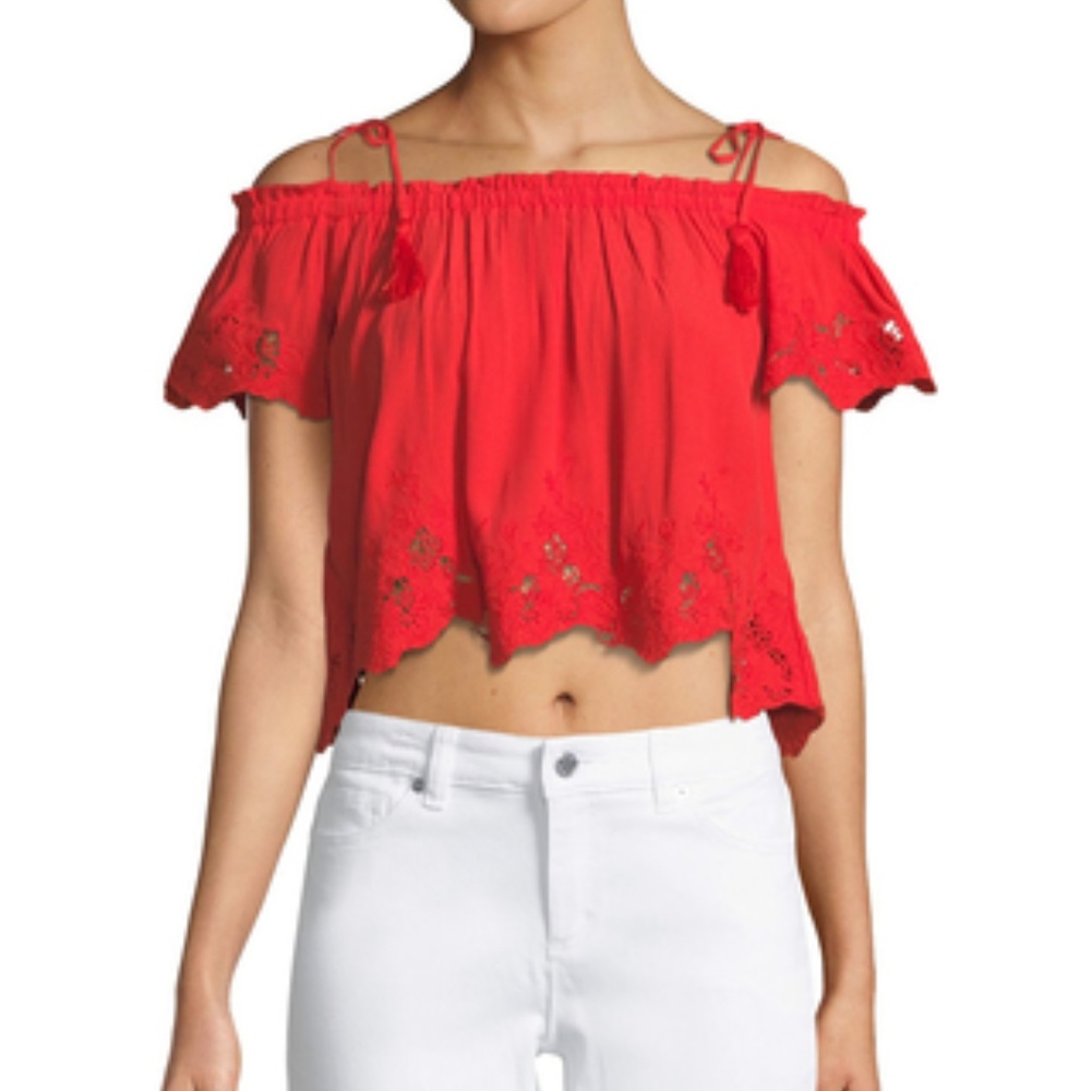 NWT ASTR Red Nadia Tie Shoulder Crop Blouse